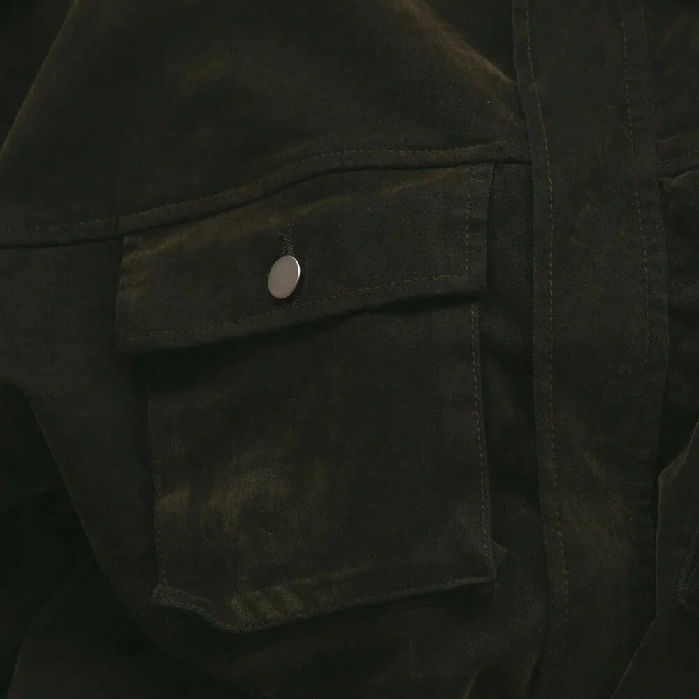 Army Green Casual Women's Velvet Denim Drawstring Cargo Jacket - Picture 4 of 9
